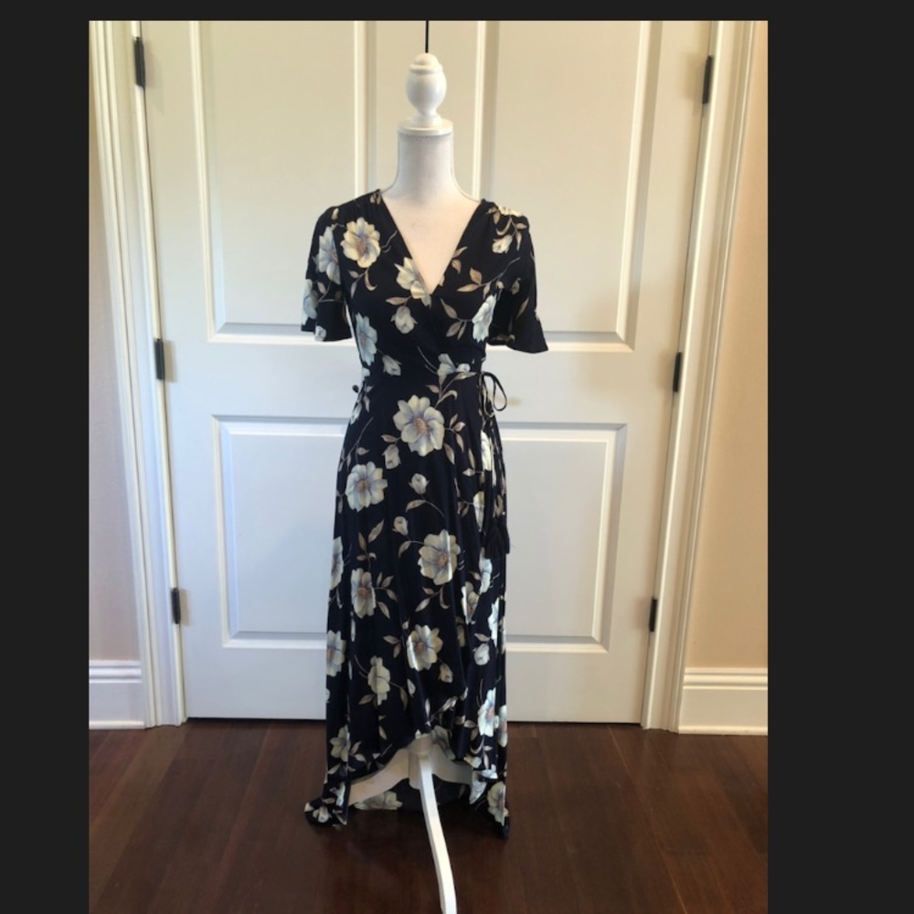 Gorgeous! Navy and floral wrap dress